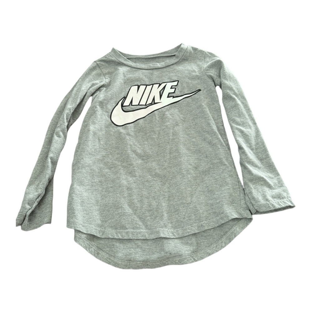Nike Gray Little Girls Long Sleeve Logo Tee Size Small 4-5 Years Active Wear